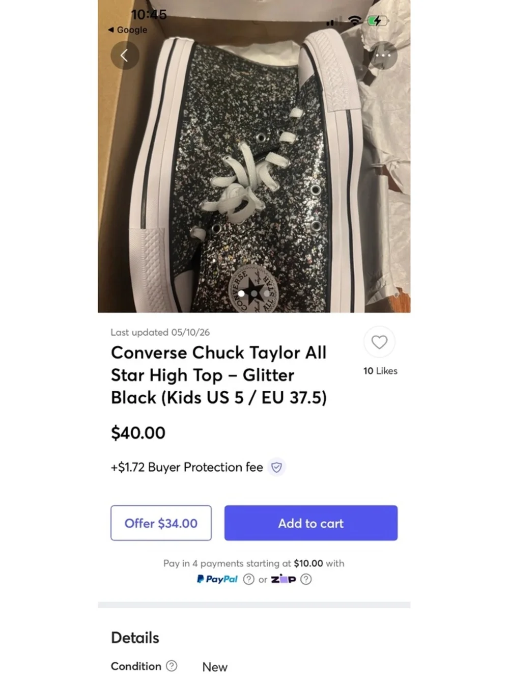 Converse Big Kids All Star High Top Glitter Sneakers Sz US 2